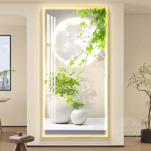 绿植入户玄关装饰画轻奢led带灯走廊过道挂画壁画简约轻奢风家居