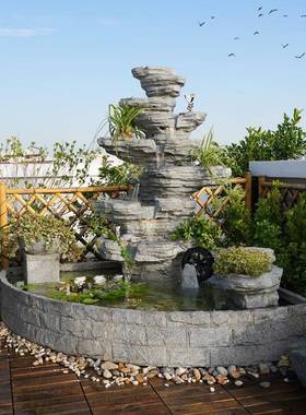 户鱼池造景公司酒外店WZM大假山堂流水喷泉别墅庭院阳台布置饰摆