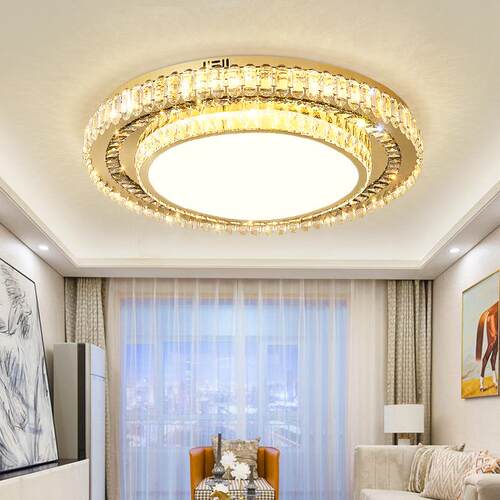 轻奢水灯具简21673约E长方形卧室吸顶灯中L晶山三色变D光调光护眼