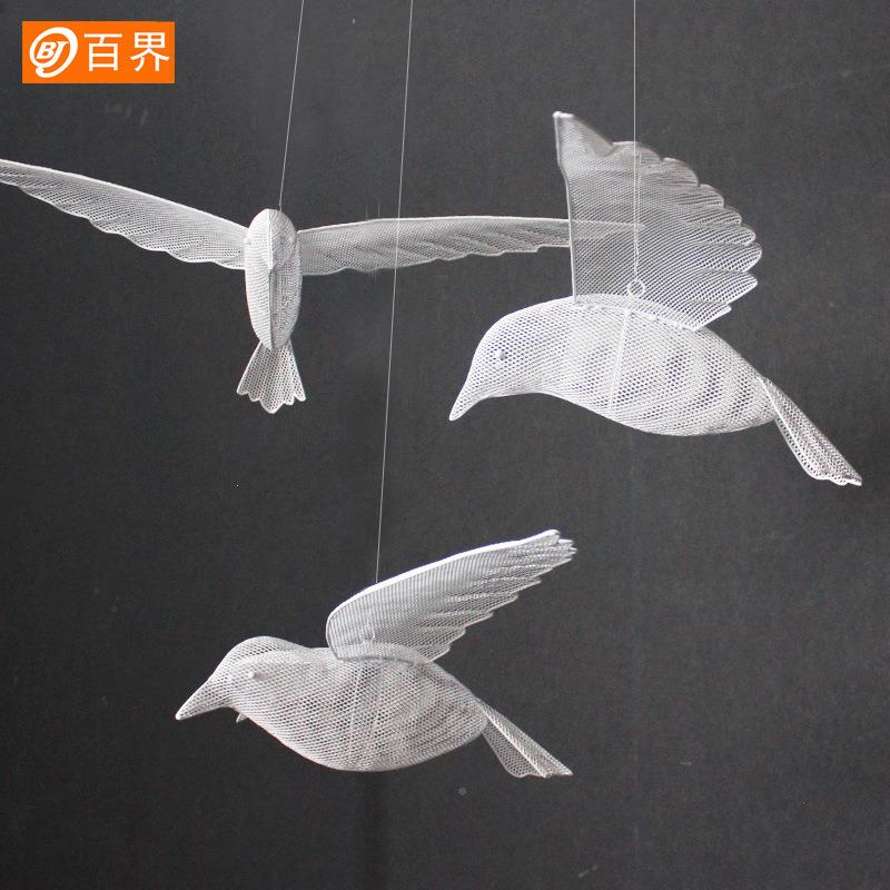 百界新款铁艺发光鸟吊顶BJ1694道装饰婚庆具带飞翅膀中舞空台挂件