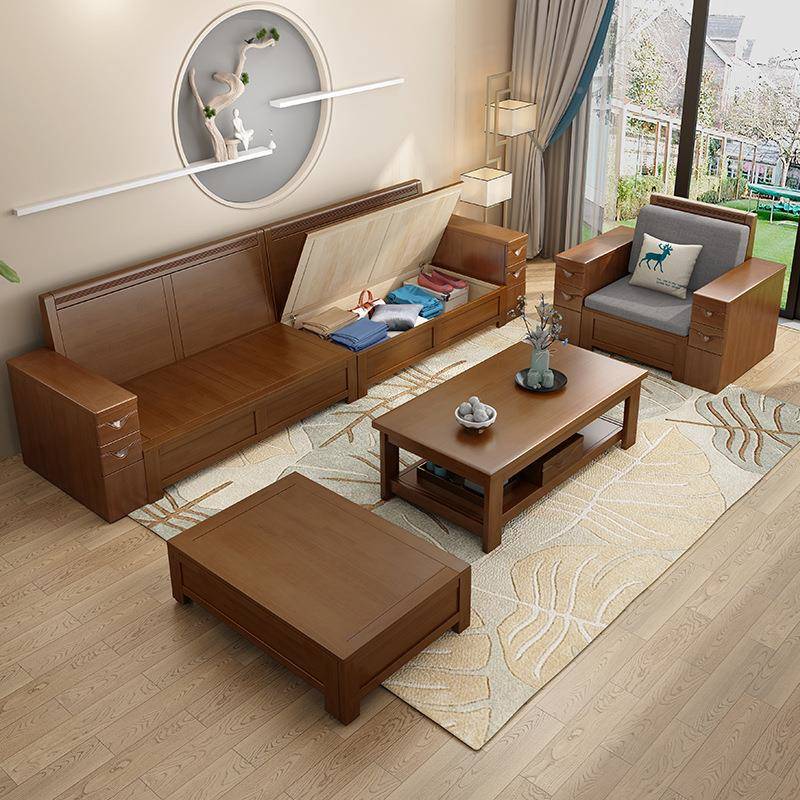 中式家具布艺简实木组合大小户型办室多功能沙发现PRD家公代约厂