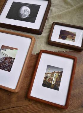 实木角榫卯圆相摆台黑胡桃木感打印洗照框片做木质F87MMM55画成框