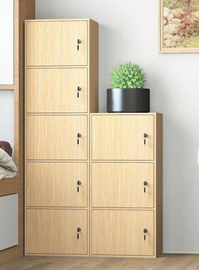 简组装小木书柜子易物收DIJ纳柜带门带锁置柜柜床头收纳学生书橱