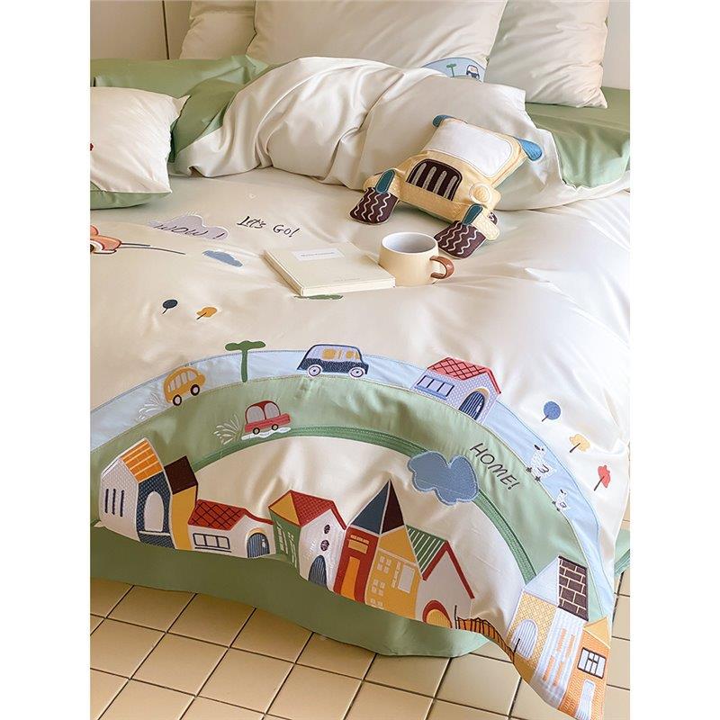 青少童年儿通男孩套100支长绒棉四件套全棉wxxy3213卡被宿舍床单