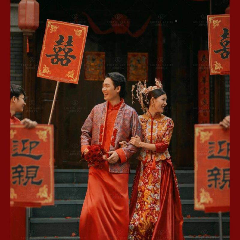 X网红迎1亲牌中式婚礼花轿子婚C车牌PVC款婚礼牌匾接亲举道具
