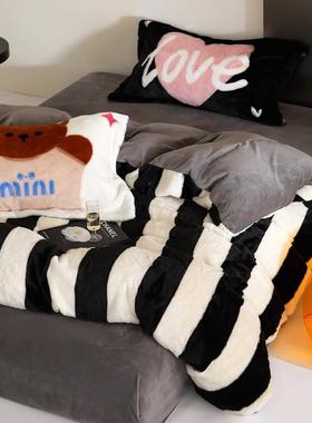 JQD13515秋厚软毛糯细密保暖床笠冬多巴胺摸绒摸兔床包床单四件套