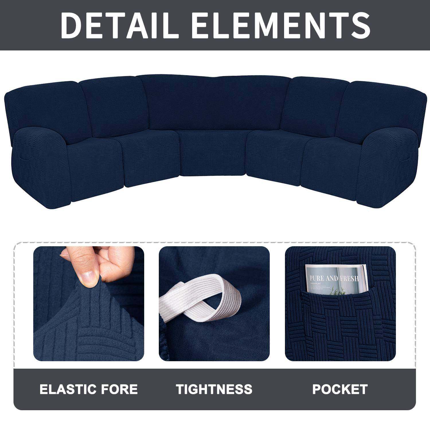 5人L形贵妃椅发沙套套5横5竖纯躺色全TIC包沙发套头等舱罩全包弹