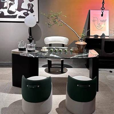 大意式轻奢极简椅桌组FDE合现茶代简约绿理石办公别墅阳台茶台