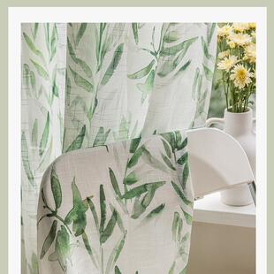 田光园风麻窗帘绿色亚纱帘402卧室客新厅窗纱遮光成品小清透不透