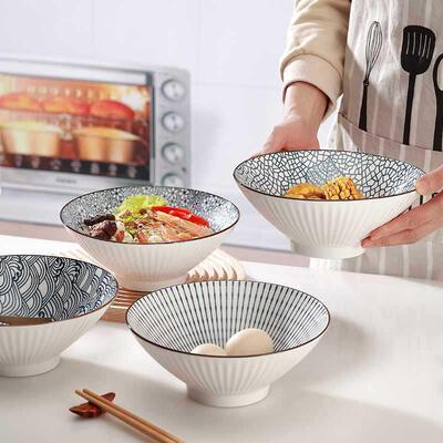 号孟垣只装8英寸日式印花UKN斗笠拉面碗瓷大陶釉下彩家用吃面汤4