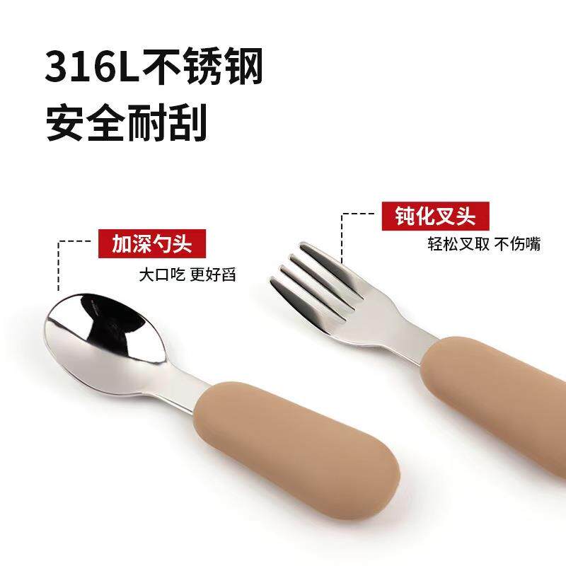 跨境防摔防烫不锈钢三格餐盘双耳碗带吸盘套装儿童防滑叉勺喂养餐