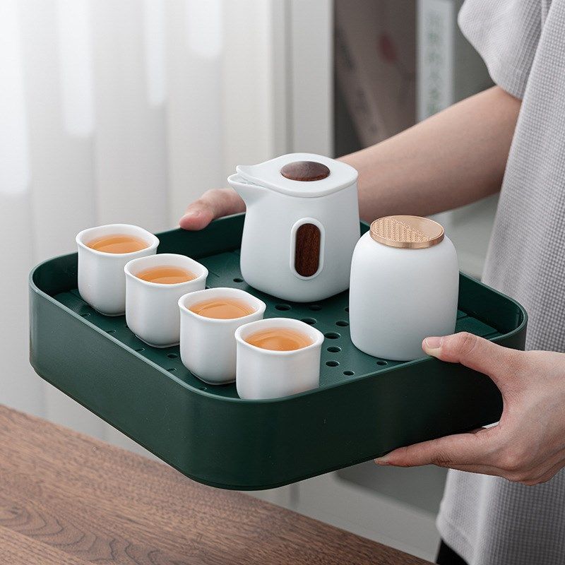 企鹅车载陶瓷旅行茶具套装快客杯茶盘收纳盒户外露营便携式泡茶器,餐饮具,旅行茶具,淘宝优惠券,粉丝福利购,淘宝优惠卷