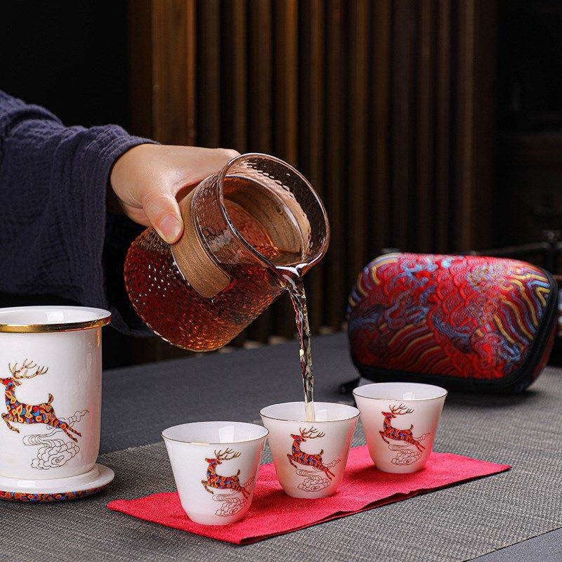 德化陶瓷茶具快客杯一鹿有你创意旅行茶具可过滤便携式可印LOGO,餐饮具,旅行茶具,淘宝优惠券,粉丝福利购,淘宝优惠卷