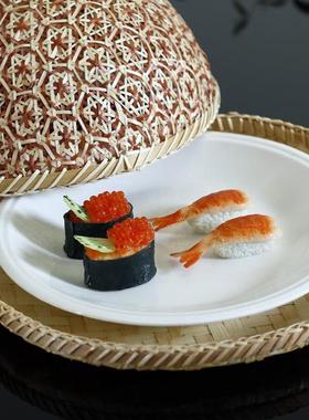 新品天创意手工然竹编点篮01256子带盖收心菜框果水花纹篮篓