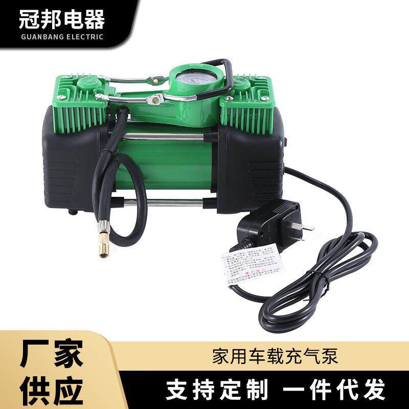 220V车载双缸机械充气泵高压300W大功率便携充气泵快速充气泵