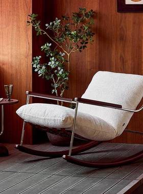 轻奢闲沙BJA发摇摇休椅客厅现代不钢可拆洗羽锈躺绒软包设计师单