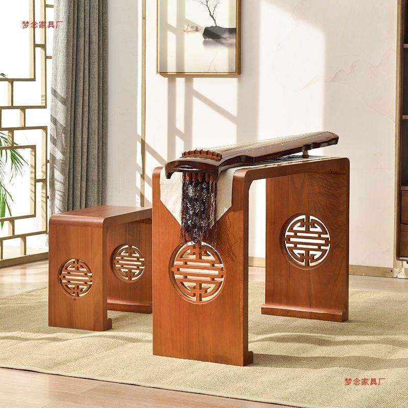 古鼓琴桌凳国学书桌仿古琴桌艺桌凳空灵桌架法实茶木桐961木桌凳