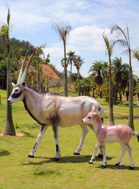 大型仿真户外玻璃钢景角羚羊雕塑景大区洲动物非FVO公园林观草坪