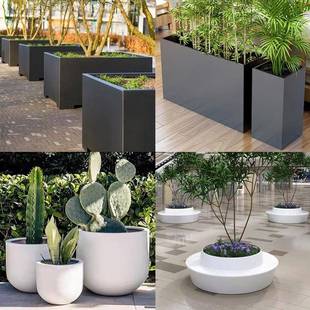 户外混玻璃钢花盆GRC凝土长条花箱市政园景观圆形UHPC钵花773林花