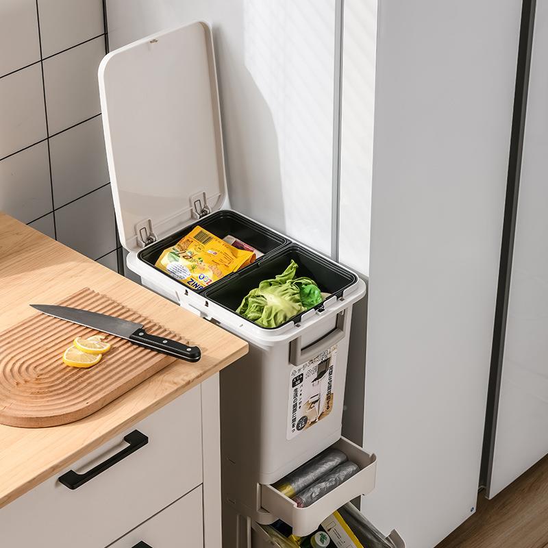 新分类双层垃圾桶带盖可移动厨房款用分干湿离日式大号VVB圾垃筒