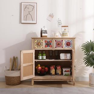 备新中式 HD400藤编餐物边柜透气实木边柜复体古餐柜彩绘玄关储柜