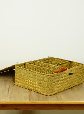 手工制作海水草编格分带整FNO盖收纳盒家装饰储备居理箱