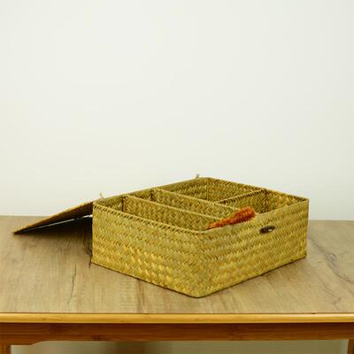 手工制作海水草编格分带整FNO盖收纳盒家装饰储备居理箱