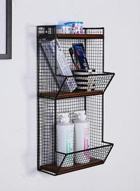 板f免TME打t孔铁艺墙上书壁架置物架复古实木挂层架墙壁隔板厨房