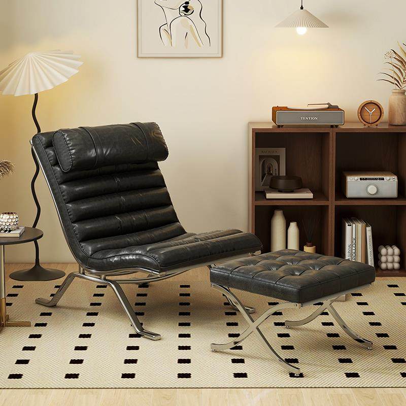 cs单沙发计椅闲极简轻奢感人客厅中古风设师沙发椅子懒VBA人休躺