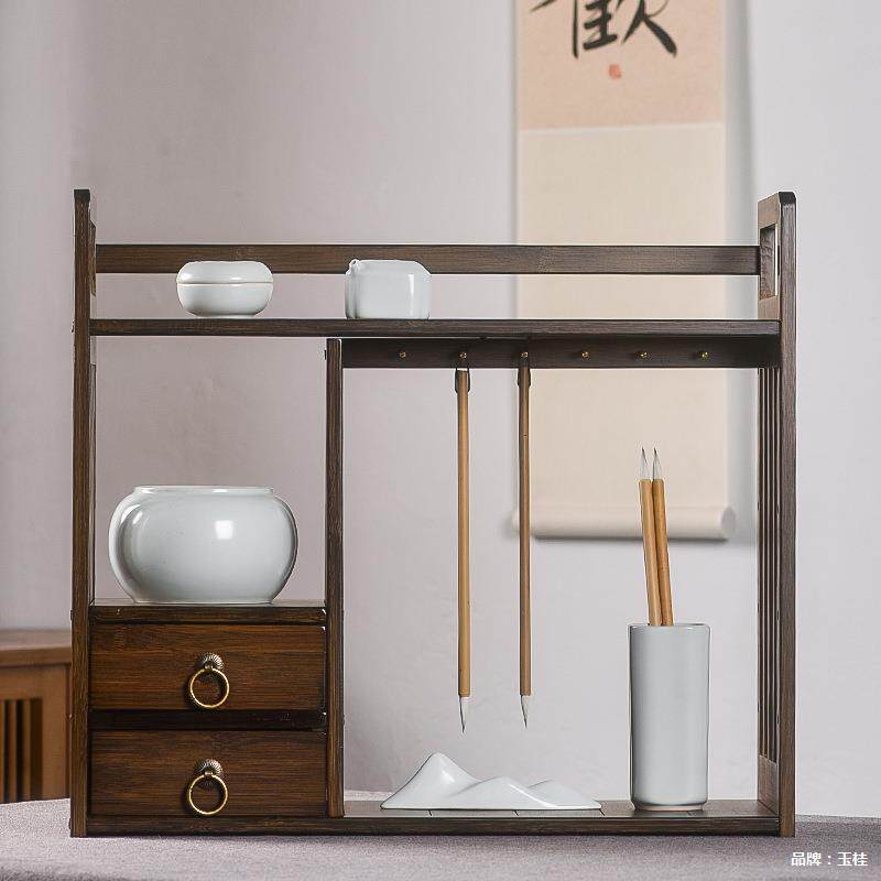 创文法四宝学生书用品楠竹博古见描述架毛笔意架笔房挂桌面收纳展