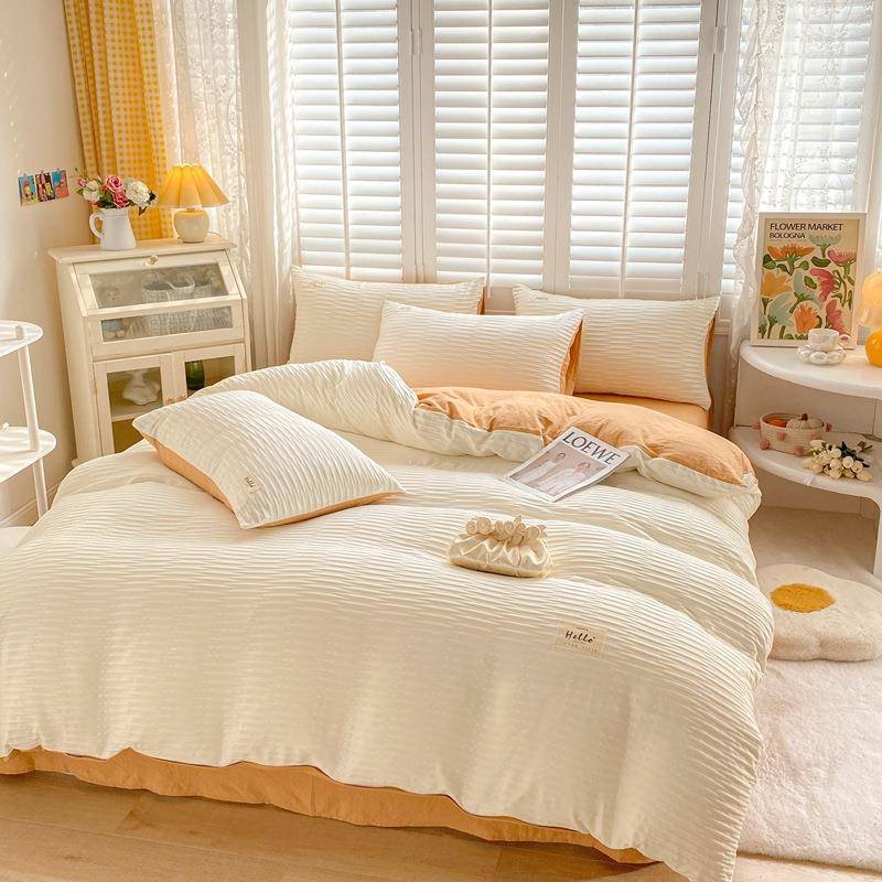 小清OGD新水洗棉罩四件套床被床纱笠款学生宿泡舍菱形格提花泡三