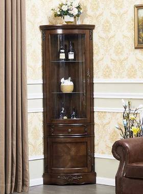 EKS美式实木角柜带玻璃展示柜餐厅墙弧形转角柜角拐角角柜三形小