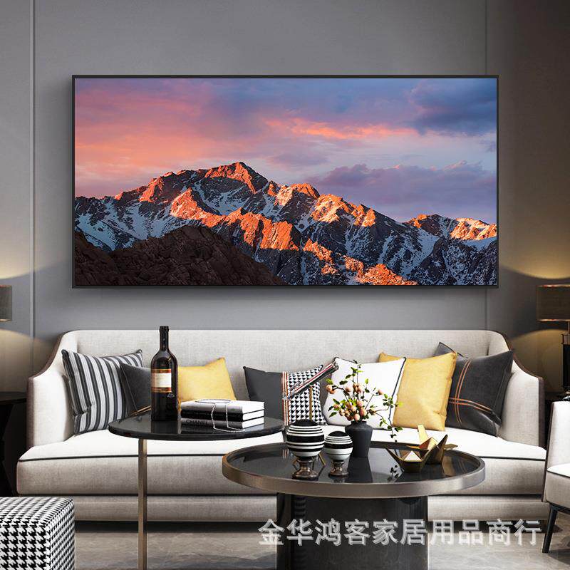 背山有靠山RFH客厅装玛饰画一整幅横幅珠朗峰雪风景办公室大穆气