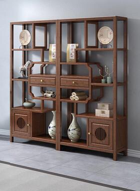 新中式实木中字古架多RIJ宝阁摆件展示博柜物客储厅隔断收物纳柜