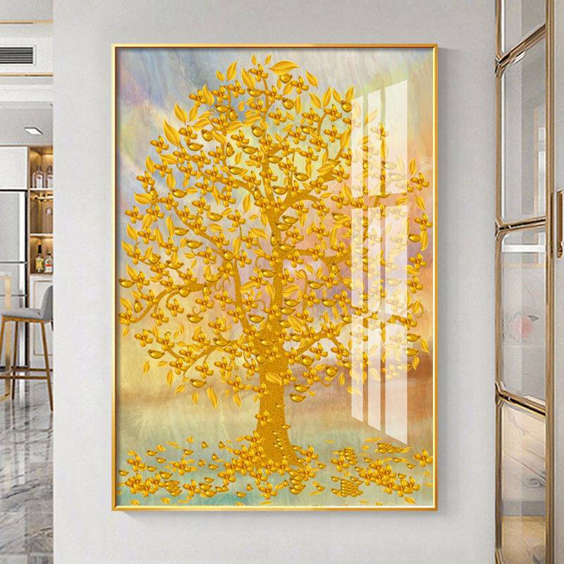 现代简约玄关装饰画轻奢入户正对墙面壁画走廊过道树酒店挂画图片