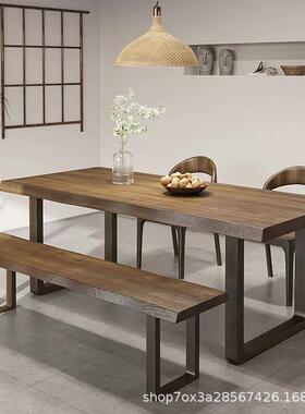 日式全实风木餐桌椅组合家用家具LLA吃饭客长条桌计会师复古风餐
