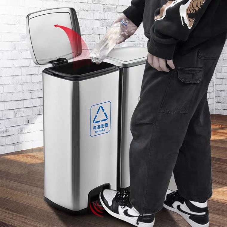 恒大容量不锈钢脚踏式房垃厨圾桶家用绿防号臭214商用大分类垃圾