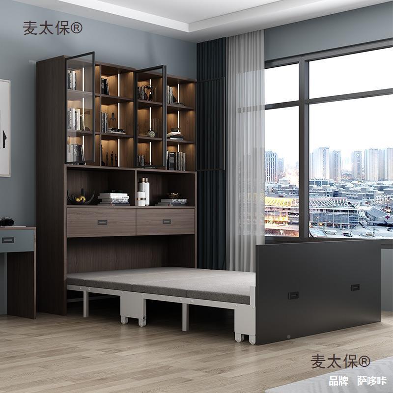 书房隐形床隐形892纳式房一体靠可收缩阳藏台带省空间的书收上麦