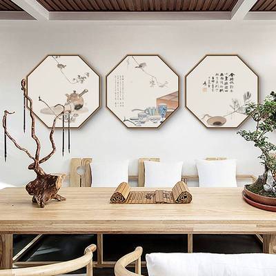闲坐春秋 新中式禅意餐厅装饰画茶室挂画茶壶创意玄关民宿壁画