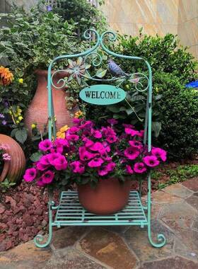 OVZ铁艺欢地迎光临花架花座园带底小鸟迎架落小欢鸟装饰展示花盆