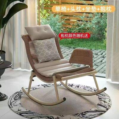 户外摇摇躺家椅单人藤椅庭院复ATD古摇椅人用客厅懒人成沙发椅椅