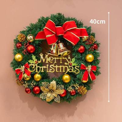 4cm5诞0cm红金色圣0加诞密花环门挂圣节RMA装饰品圣诞布置道具