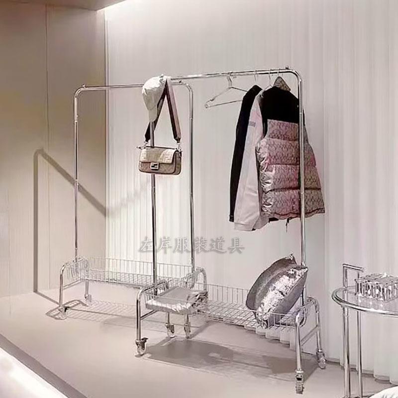 服装店移动地挂衣橱窗架陈列展示架-室内直播拍帽照货落架带轮衣