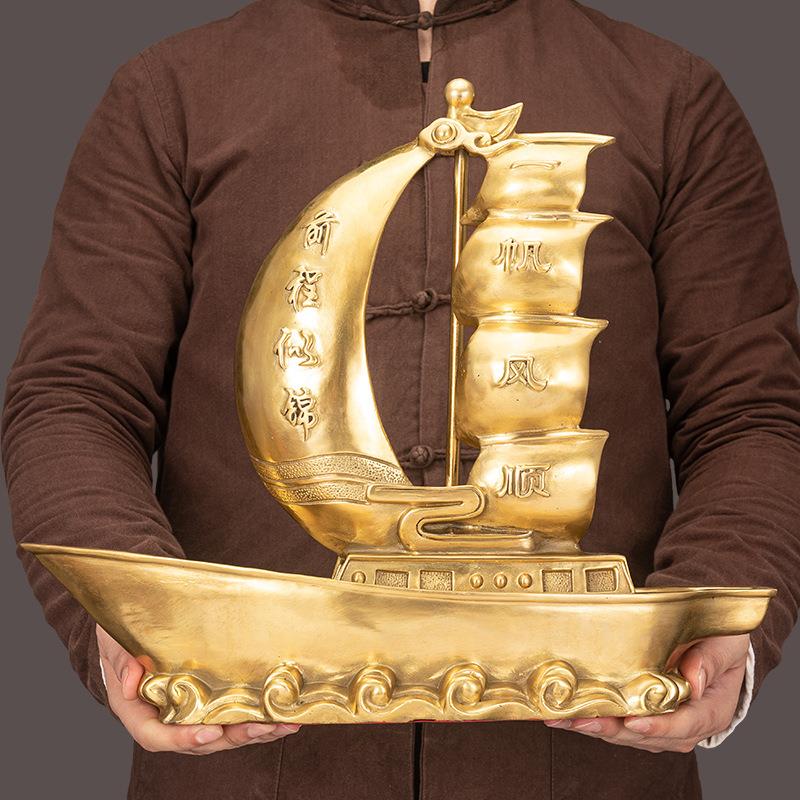 精工铜一帆风古顺帆船件大778号档大气高客厅玄关办公摆室博架装