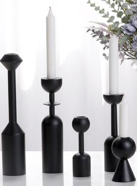 极简复古实木蜡烛设台家装饰餐摆件样板间售楼居处桌设计师摆9735