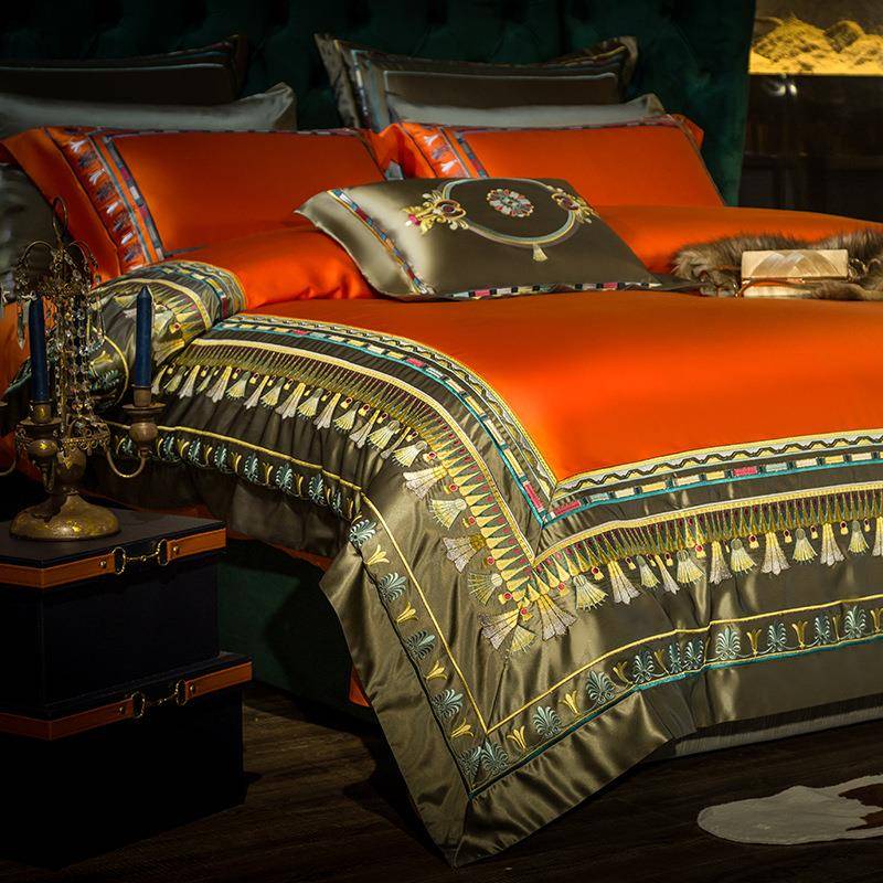 意大利奢949华20支纯刺绣四件套红高端长绒宫廷色样板房10.8棉m床