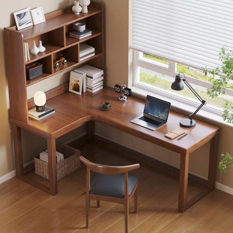 实木转角书桌书架一脑L习599型电桌台式家用卧室靠墙拐角学生体学