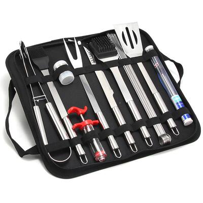 汇合联不锈钢家用户外烤工具17件烤套BBQ烧铲784叉夹签布袋烧组套