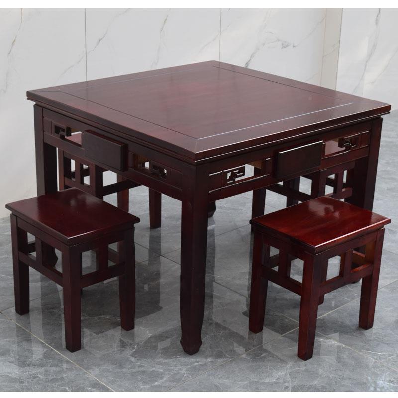 包邮带抽正方形桌子屉椅餐馆饭店桌合四方OEU桌面馆酒店实木八组