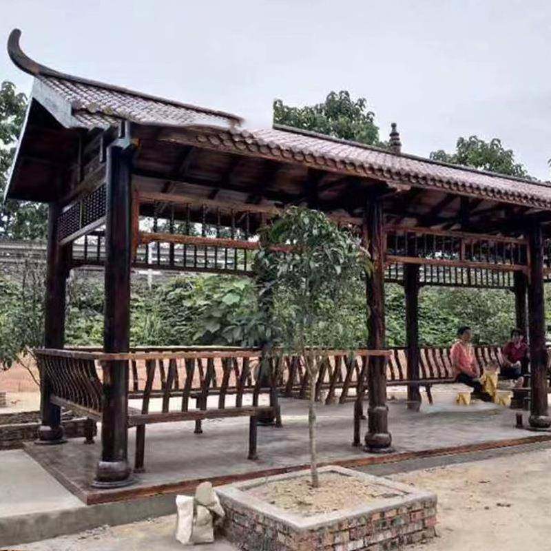 景长区古建廊凉亭实木家别墅用八亭角六角918凉长廊亭公园树脂瓦